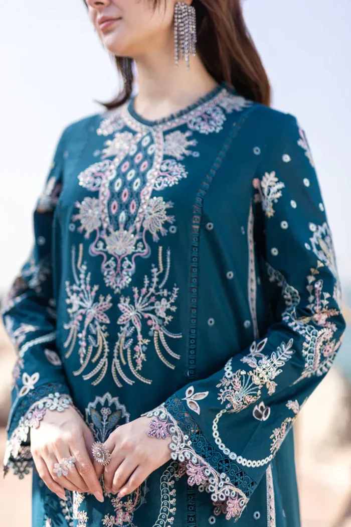 Zara Shahjahan - 3pcs Chicken Kari Lawn Emb With Organza Emb Dupatta - 5003 - Image 5