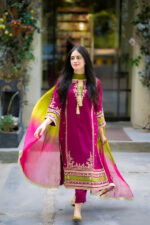 OMAL BY KOMAL - 3pcs Dhanak Embroidered With Printed Wool Shawl - 814