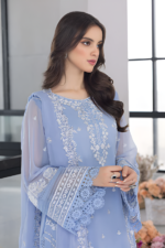 Azure - 3pcs Lawn Embroidered With Organza Emb Dupatta - 3020 - Image 6