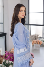 Azure - 3pcs Lawn Embroidered With Organza Emb Dupatta - 3020 - Image 7