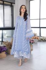 Azure - 3pcs Lawn Embroidered With Organza Emb Dupatta - 3020