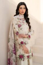 Iznik - 3pcs Lawn Printed With Ready To Wear Chiffon Dupatta - Skin - Image 5