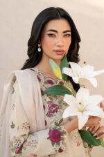 Iznik - 3pcs Lawn Printed With Ready To Wear Chiffon Dupatta - Skin - Image 8