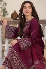 Qalamkar 3pcs Lawn Emb With Ready To Wear Cut Work Dupatta - 772 - Image 7