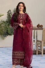 Qalamkar 3pcs Lawn Emb With Ready To Wear Cut Work Dupatta - 772
