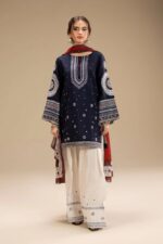 Jazmin - 3pcs Lawn Embroidered With Diamond Printed Dupatta - Blue