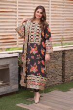 ANEELA’S – 3PCS SHAMOOZ SILK - BLACK – WOMEN’S – UNSTITCHED