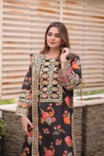 ANEELA’S – 3PCS SHAMOOZ SILK - BLACK – WOMEN’S – UNSTITCHED - Image 2