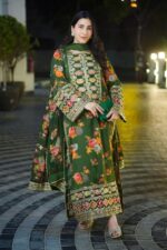 ANEELA'S - 3PCS SHAMOOZ SILK - GREEN - WOMEN'S - UNSTITCHED - Image 3