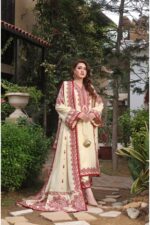 Aneela's - 3pcs Lawn Emb With Ready To Wear Chiffon Dupatta - 824
