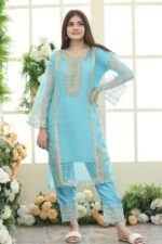 Sapphire 3pcs Dhanak Embroidered With Dhanak Emb Shawl - 3133 - Image 2