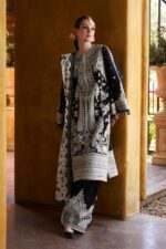 Hussain Rehar 3pcs Lawn Embroidered With Chiffon Printed Dupatta - Black