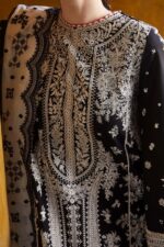 Hussain Rehar 3pcs Lawn Embroidered With Chiffon Printed Dupatta - Black - Image 2