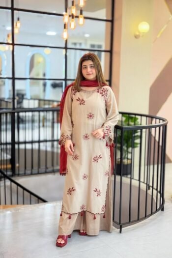 Umzay - 3pcs Dhanak Emb With Dhanak Emb Shawl - 716