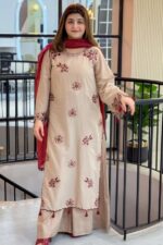 Umzay - 3pcs Dhanak Emb With Dhanak Emb Shawl - 716 - Image 2