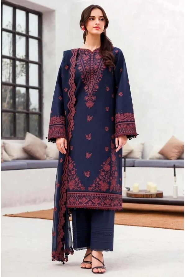 Farasha - 3pcs Lawn Embroidered With Chiffon Emb Dupatta - 3076
