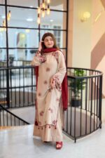 Umzay - 3pcs Dhanak Emb With Dhanak Emb Shawl - 716 - Image 3