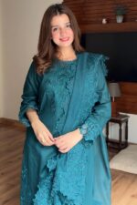 Urge - 3pcs Lawn Embroidered With Ready To Wear Khaadi Net Dupatta - 759 - Image 5