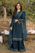 Qalamkar 3pcs Lawn Embroidered With Organza Emb Dupatta - 3090 - Image 2
