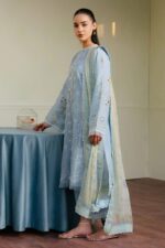 Zara SJ - 3pcs Law Embroidered With Diamond Printed Dupatta - 0525 - Image 2