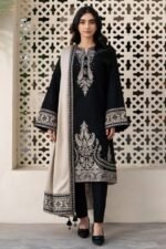 Jazmin - 3pcs Lawn Emb With Ready To Wear Chiffon Emb Dupatta - Black