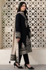 Jazmin - 3pcs Lawn Emb With Ready To Wear Chiffon Emb Dupatta - Black - Image 3