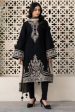 Jazmin - 3pcs Lawn Emb With Ready To Wear Chiffon Emb Dupatta - Black - Image 2