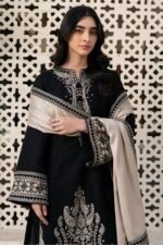 Jazmin - 3pcs Lawn Emb With Ready To Wear Chiffon Emb Dupatta - Black - Image 6