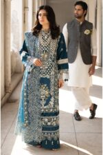 Mahnur - 3pcs Luxury Lawn Emb With Ready To Wear Khaadi Net Dupatta - 7336 - Image 4