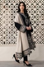Jazmin - 3pcs Lawn Emb With Ready To Wear Chiffon Emb Dupatta - Black - Image 4