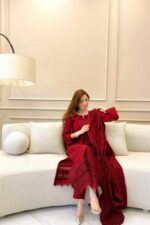Agha Noor - 3pcs Premium Lawn Emb With Ready To Wear Dupatta - Red