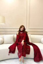 Agha Noor - 3pcs Premium Lawn Emb With Ready To Wear Dupatta - Red - Image 4