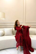 Agha Noor - 3pcs Premium Lawn Emb With Ready To Wear Dupatta - Red - Image 3