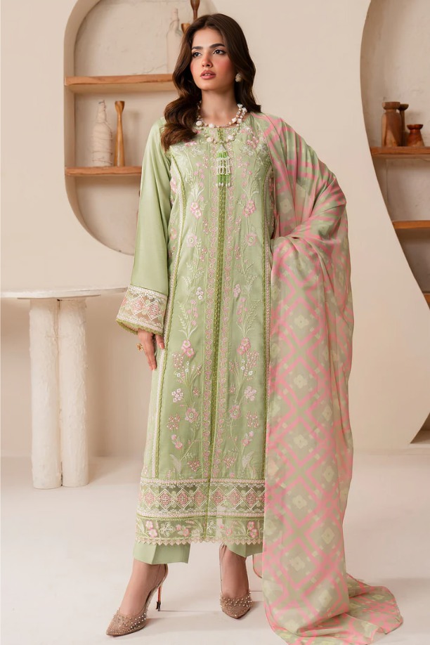 52133926457 Fiona - 3pcs Lawn Embroidered With Diamond Printed Dupatta - 867 - Image 1