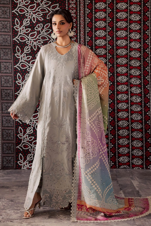 53456840739 Nureh - 3pcs Chicken Kari Lawn Emb With Diamond Printed Dupatta - 962 - Image 1