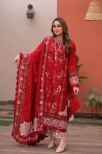 Aneela's - 3pcs Lawn Emb With Ready To Wear Chiffon Emb Dupatta - 7361