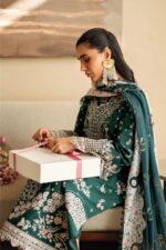 Qalamkar - 3pcs Chicken Kari Lawn Emb With Chiffon Emb Dupatta - 51219 - Image 3