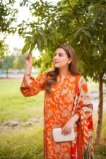 Aneela's - 3pcs Lawn Print Emb With Ready To Wear Chiffon Dupatta - 817 - Image 2