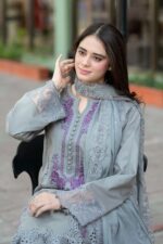 Libas - 3pcs Chicken Kari Lawn Emb With Chiffon Emb Dupatta - 51205 - Image 5