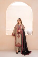 Mishaal - 3pcs Lawn Embroidered With Chiffon Emb Dupatta - 2505