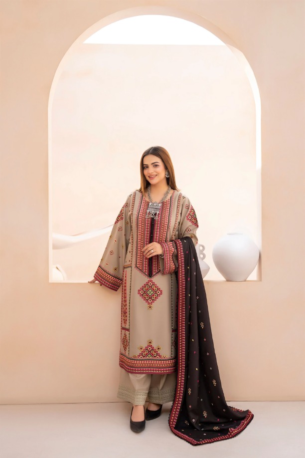 86747156181 Mishaal - 3pcs Lawn Embroidered With Chiffon Emb Dupatta - 2505 - Image 1