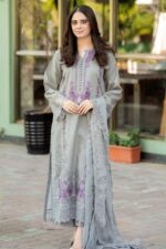 Libas - 3pcs Chicken Kari Lawn Emb With Chiffon Emb Dupatta - 51205 - Image 2