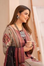 Mishaal - 3pcs Lawn Embroidered With Chiffon Emb Dupatta - 2505 - Image 4