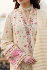 Qalamkar - 3pcs Luxury Lawn Emb With Khaadi Net Emb Dupatta - 961 - Image 2