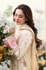 Qalamkar - 3pcs Luxury Lawn Emb With Khaadi Net Emb Dupatta - 961 - Image 3