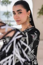 Qalamkar - 3pcs Lawn Emb With Ready To Wear Chiffon Emb Dupatta - 402 - Image 8