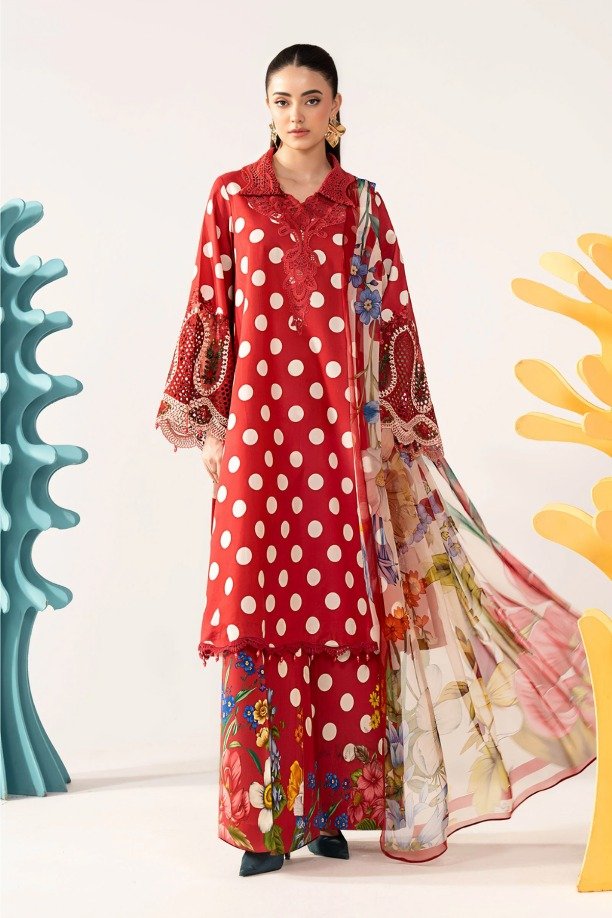 36266646400 Maria B – 3pcs Lawn Printed With Ready To Wear Chiffon Dupatta – 646/R - Image 1
