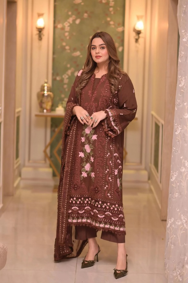 97508477313 Aneela’s – 3pcs Lawn Emb With Ready To Wear Chiffon Emb Dupatta – 7367 - Image 1
