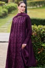 Farasha - 3pcs Dhanak Embroidered With Dhanak Emb Shawl - 3511 - Image 3