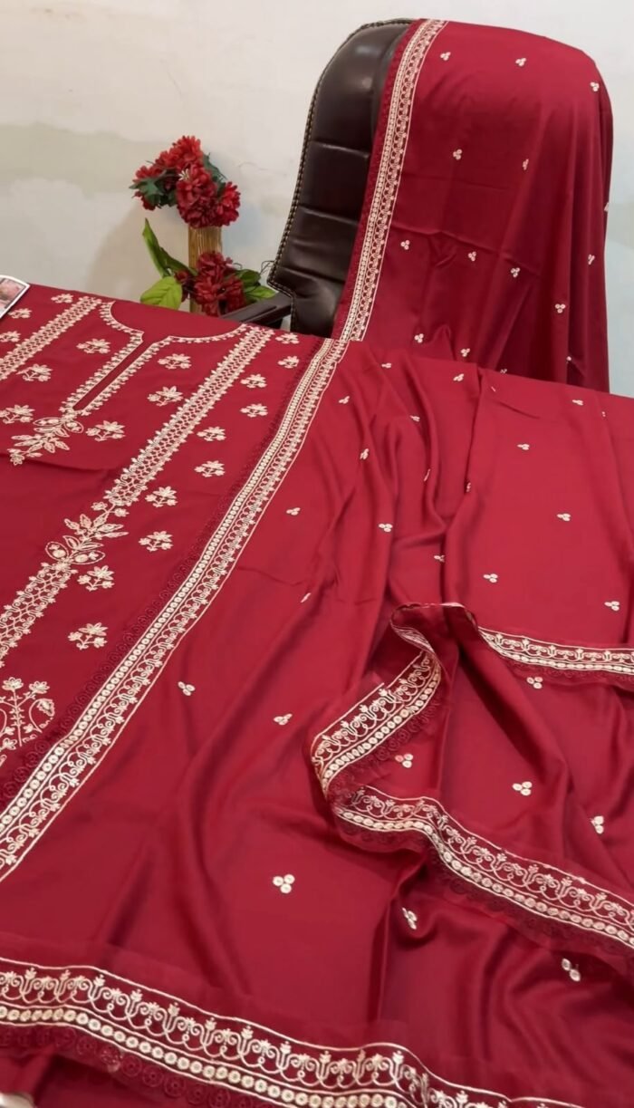 Aneela's - 3pcs Dhanak Embroidered With Dhanak Emb Shawl - 855 - Image 3